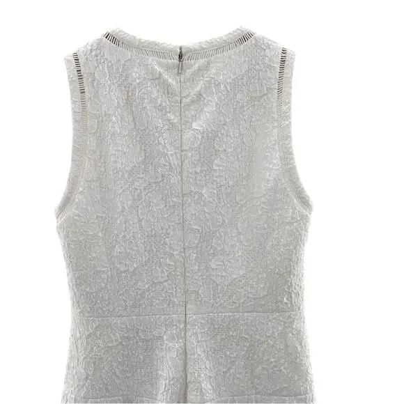 Rebecca Taylor Jacquard Knit Sleeveless White Tonal Floral Fit & Flare Dress 4 - Picture 8 of 15